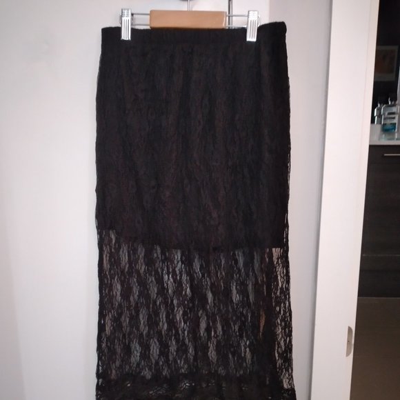 Sheer Black Lace Goth Maxi Skirt - Picture 1 of 4
